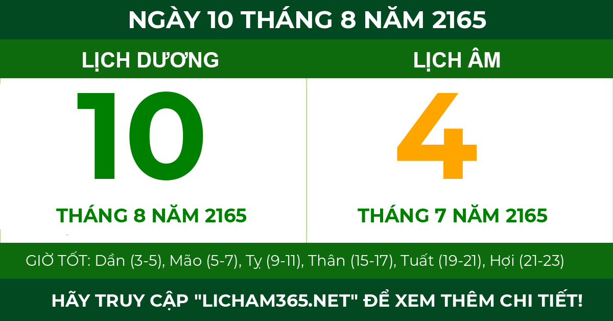 lịch âm ngày 10 tháng 8 năm 2165