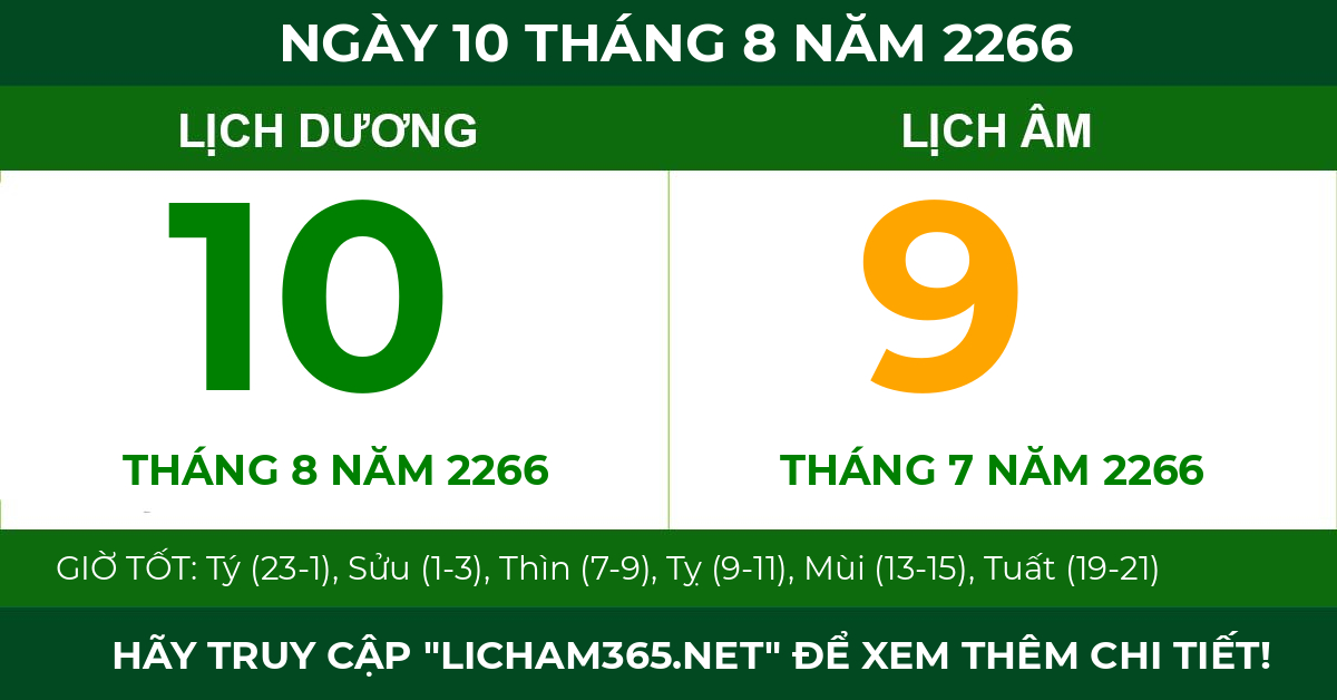 lịch âm ngày 10 tháng 8 năm 2266