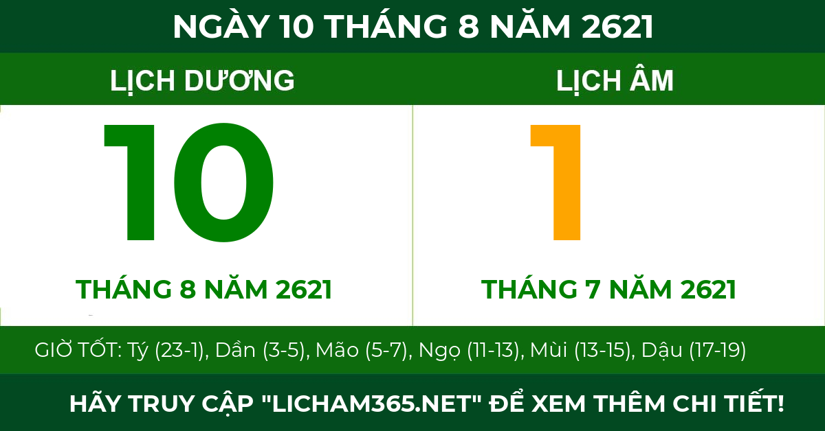 lịch âm ngày 10 tháng 8 năm 2621