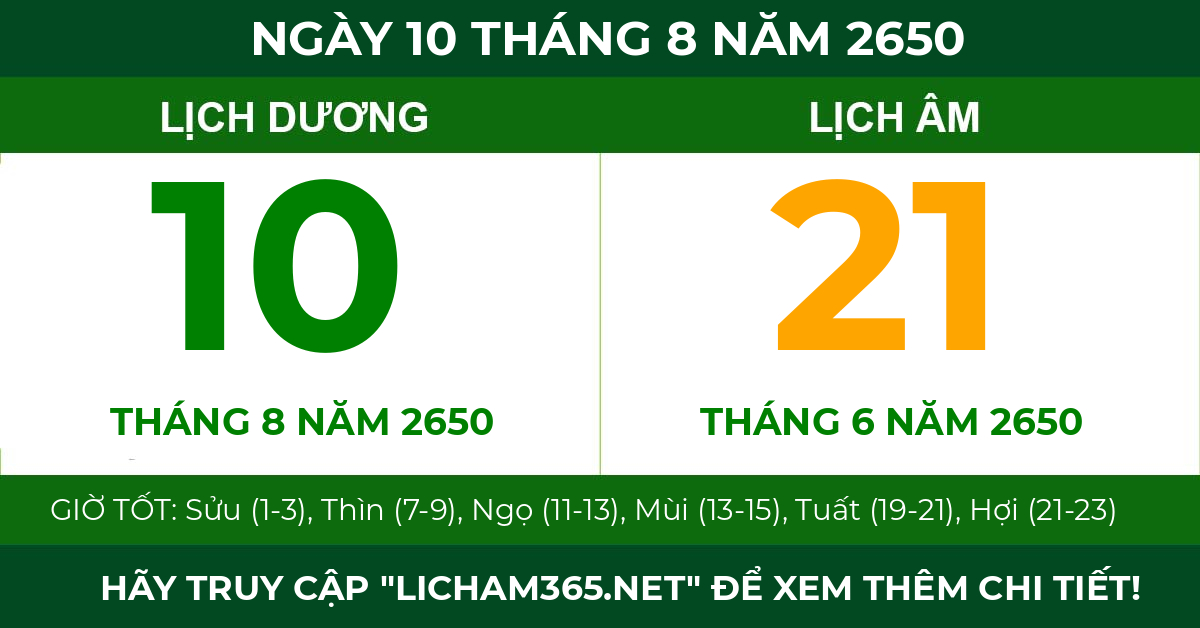 lịch âm ngày 10 tháng 8 năm 2650