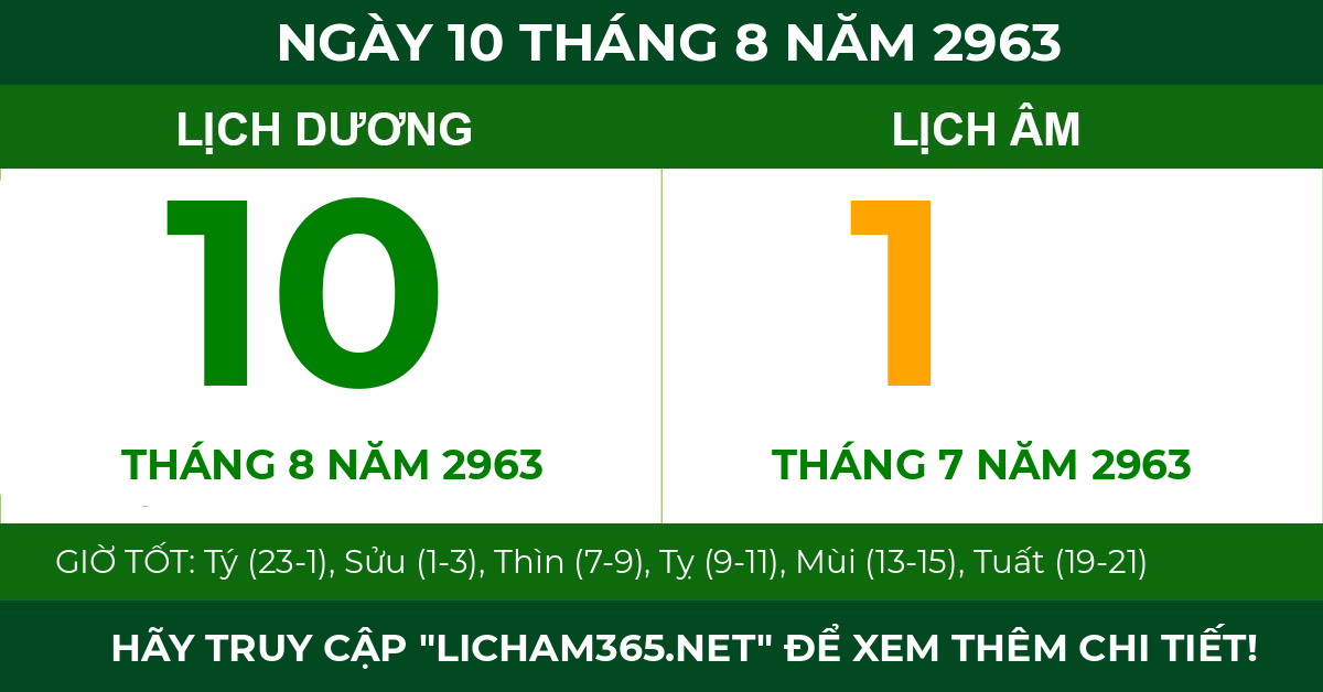 lịch âm ngày 10 tháng 8 năm 2963