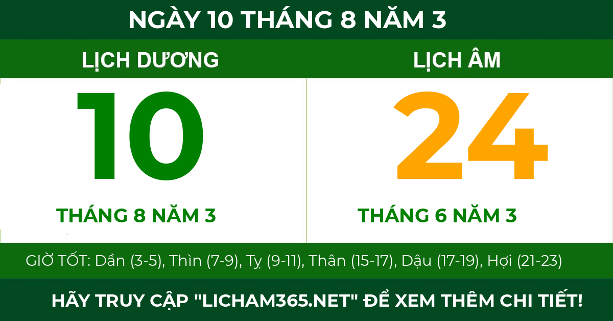 lịch âm ngày 10 tháng 8 năm 3