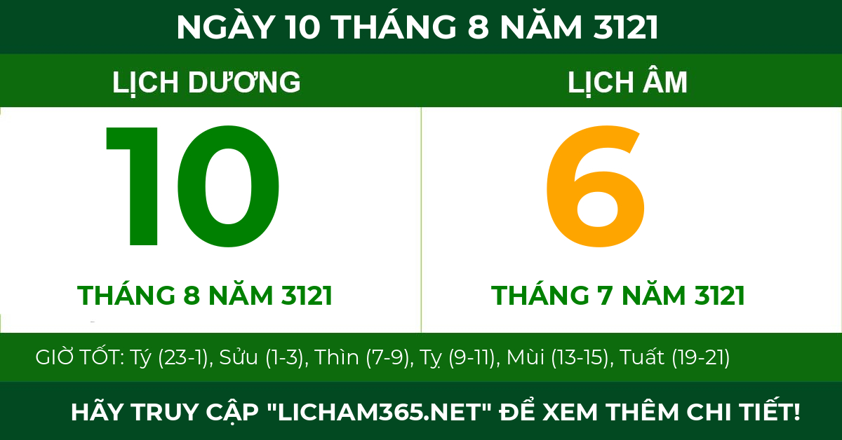 lịch âm ngày 10 tháng 8 năm 3121
