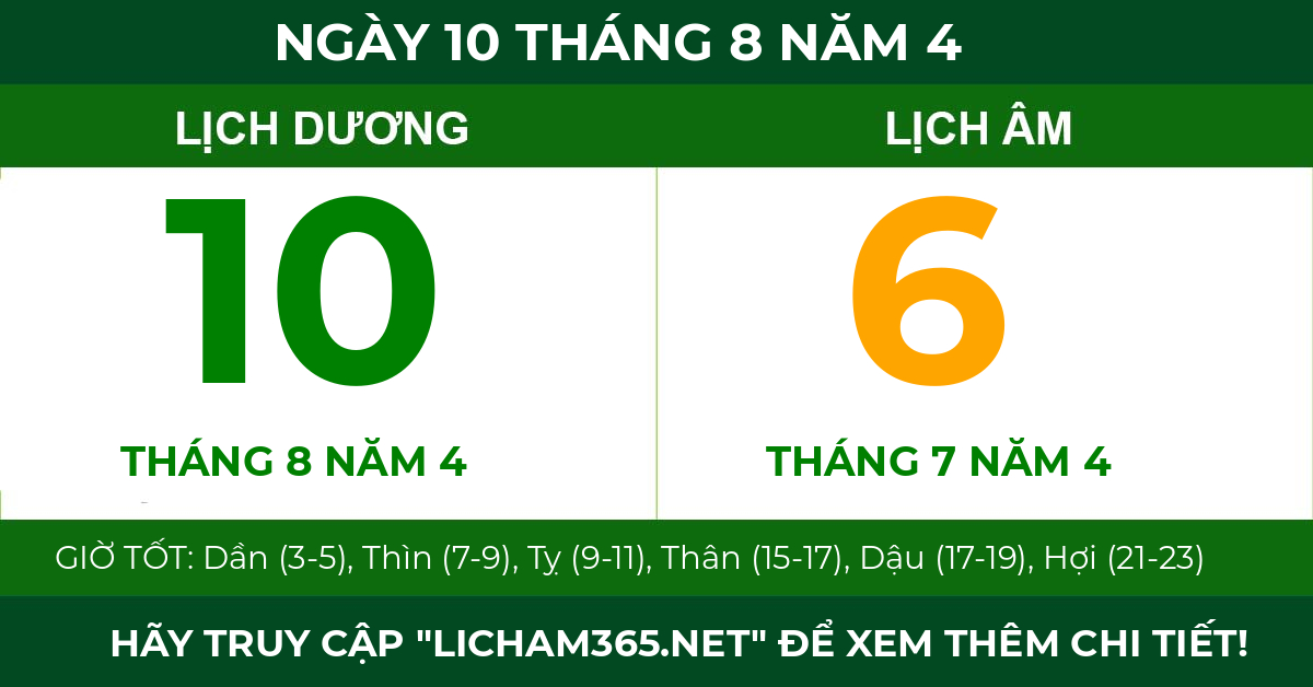 lịch âm ngày 10 tháng 8 năm 4
