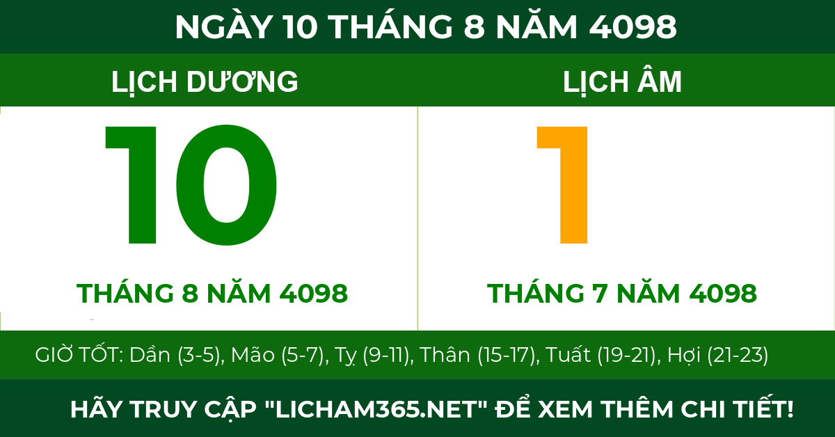lịch âm ngày 10 tháng 8 năm 4098