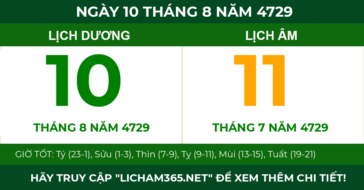 lịch âm ngày 10 tháng 8 năm 4729