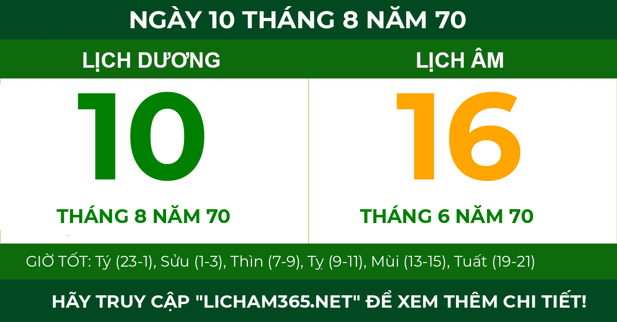 lịch âm ngày 10 tháng 8 năm 70