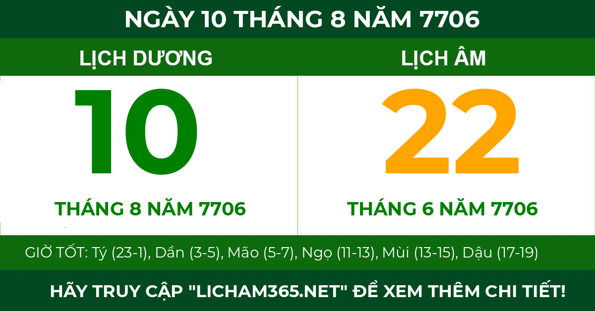 lịch âm ngày 10 tháng 8 năm 7706