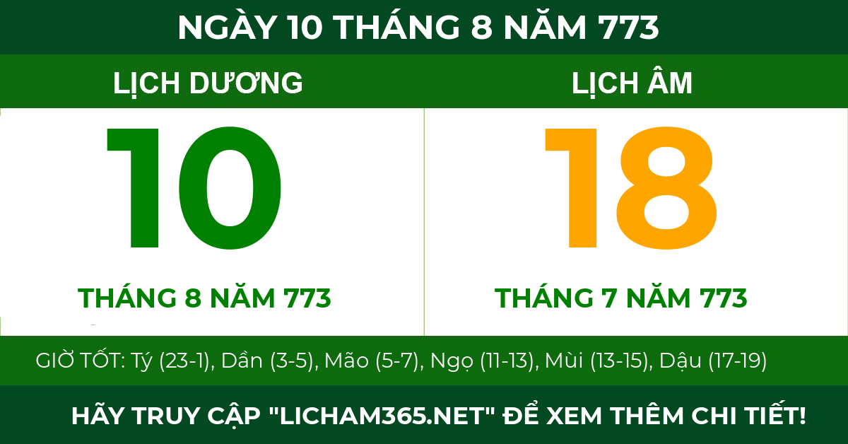 lịch âm ngày 10 tháng 8 năm 773