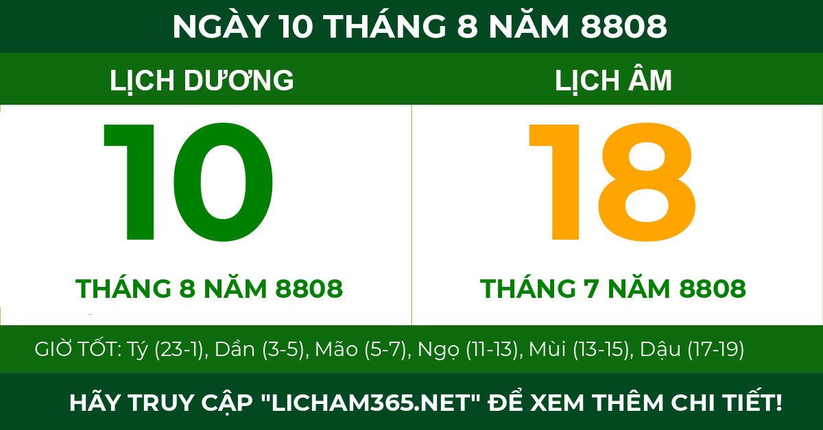lịch âm ngày 10 tháng 8 năm 8808