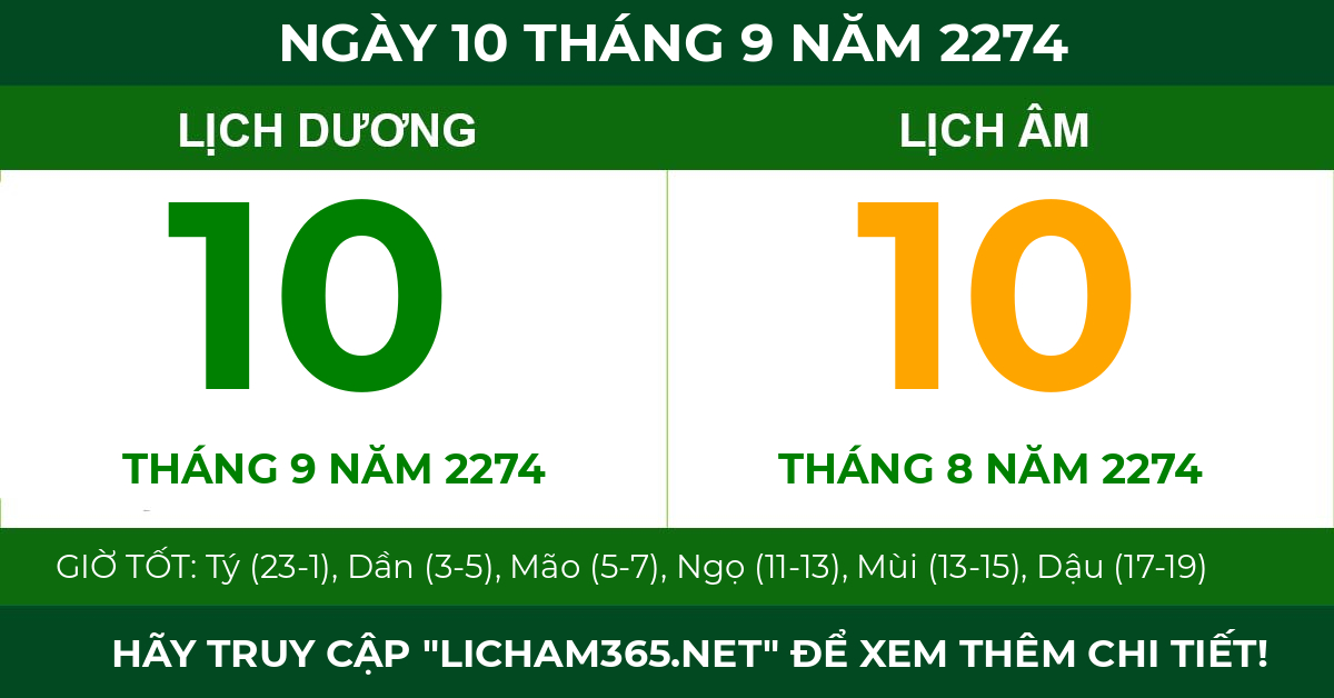 lịch âm ngày 10 tháng 9 năm 2274