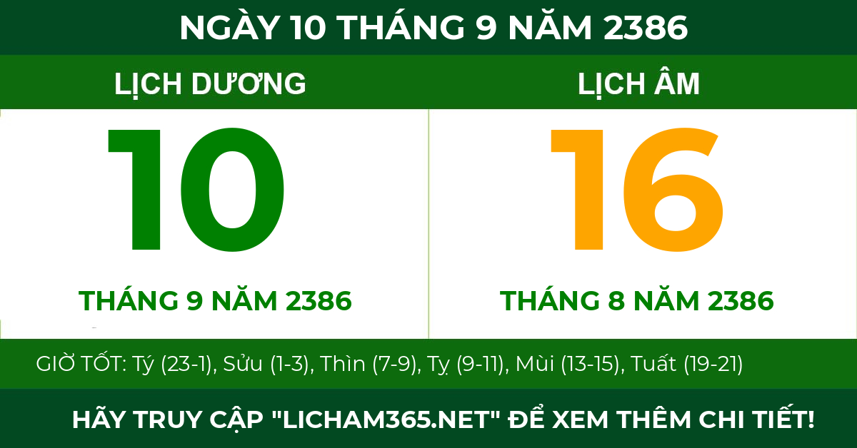 lịch âm ngày 10 tháng 9 năm 2386