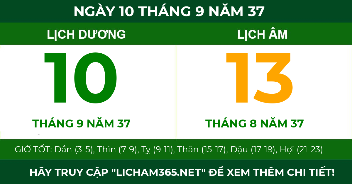 lịch âm ngày 10 tháng 9 năm 37