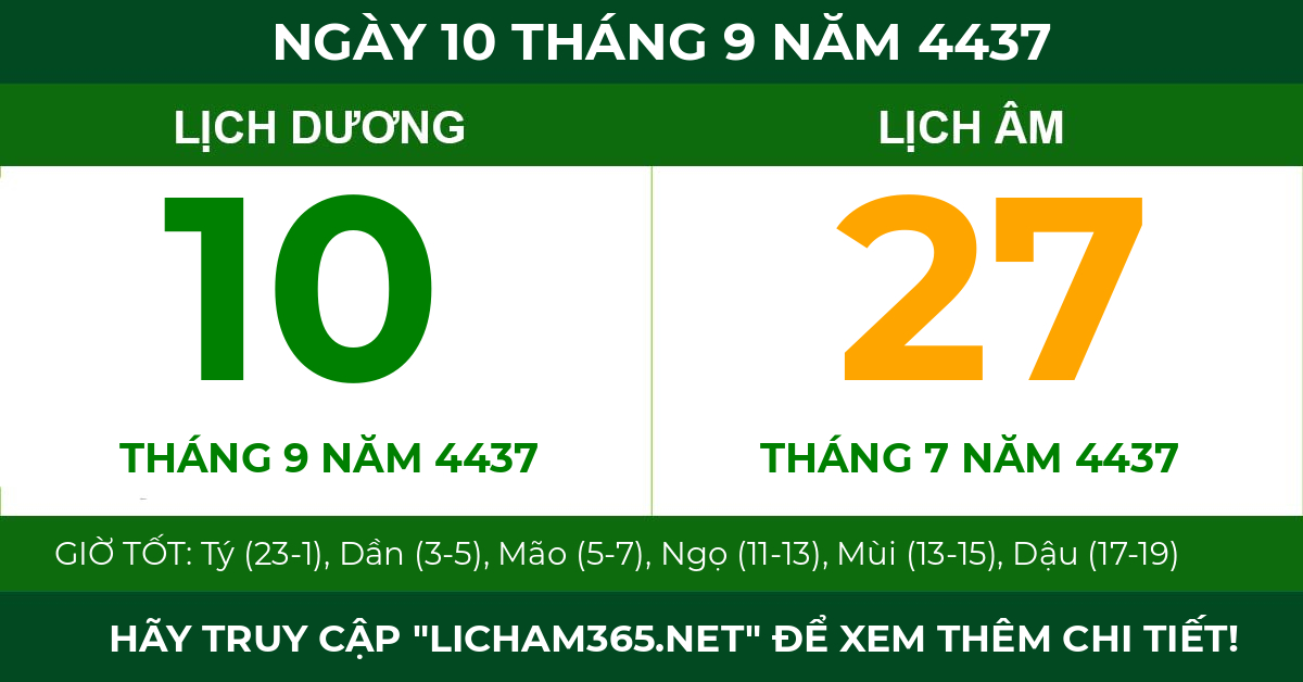lịch âm ngày 10 tháng 9 năm 4437
