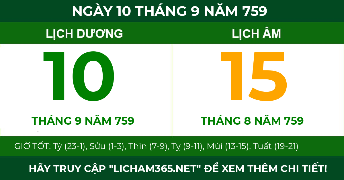 lịch âm ngày 10 tháng 9 năm 759