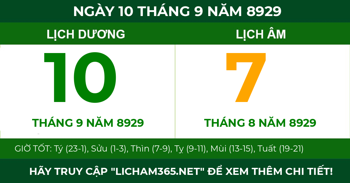 lịch âm ngày 10 tháng 9 năm 8929