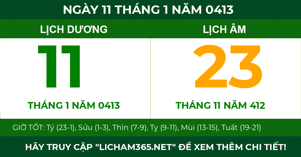 lịch âm ngày 11 tháng 1 năm 0413