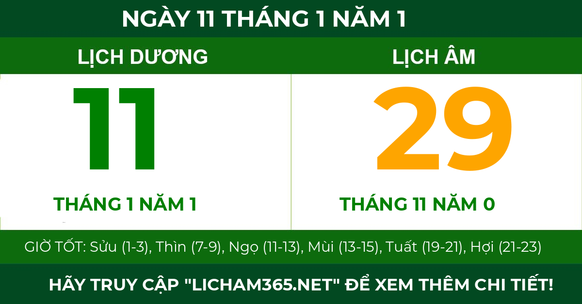 lịch âm ngày 11 tháng 1 năm 1
