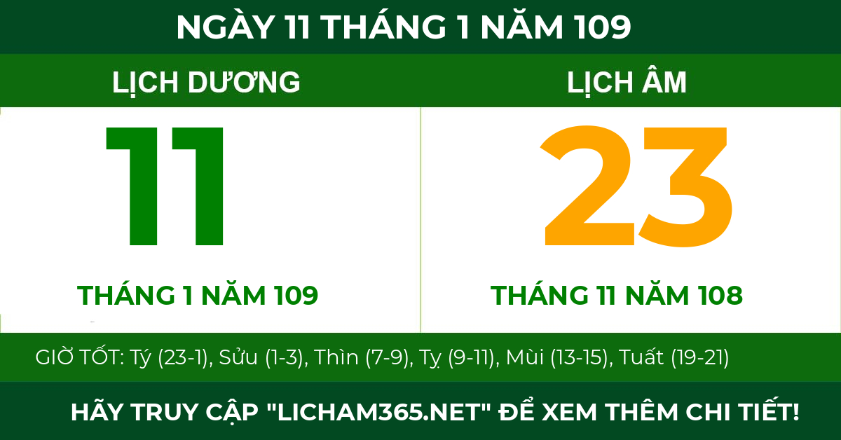 lịch âm ngày 11 tháng 1 năm 109