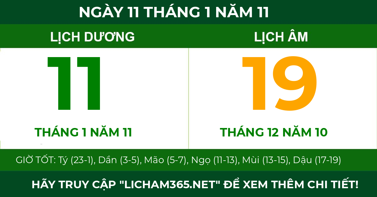 lịch âm ngày 11 tháng 1 năm 11