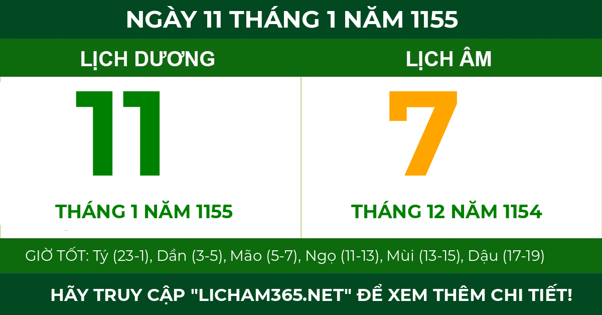 lịch âm ngày 11 tháng 1 năm 1155