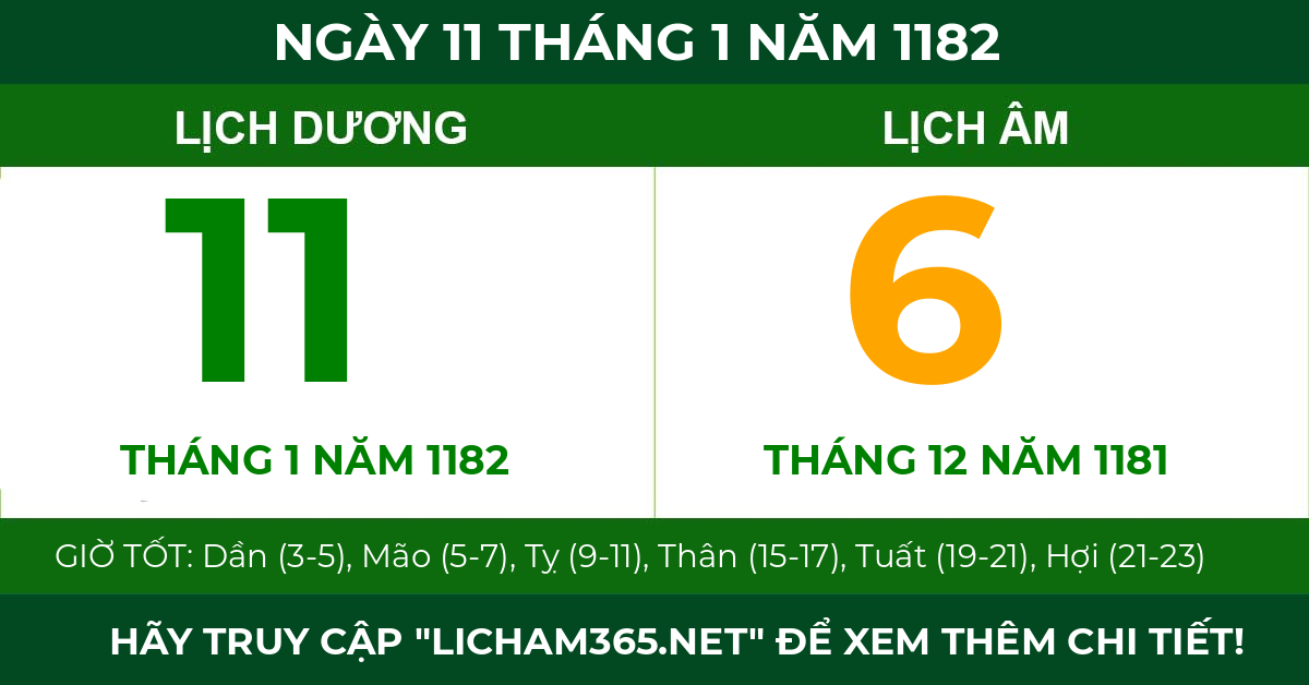 lịch âm ngày 11 tháng 1 năm 1182