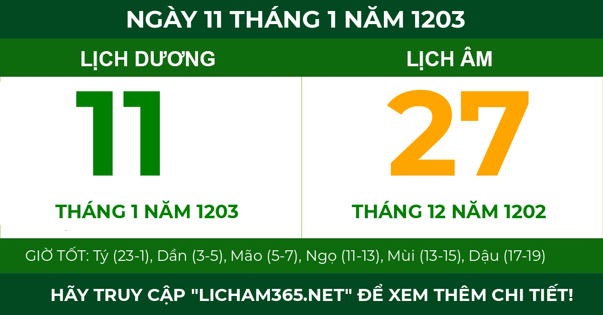 lịch âm ngày 11 tháng 1 năm 1203