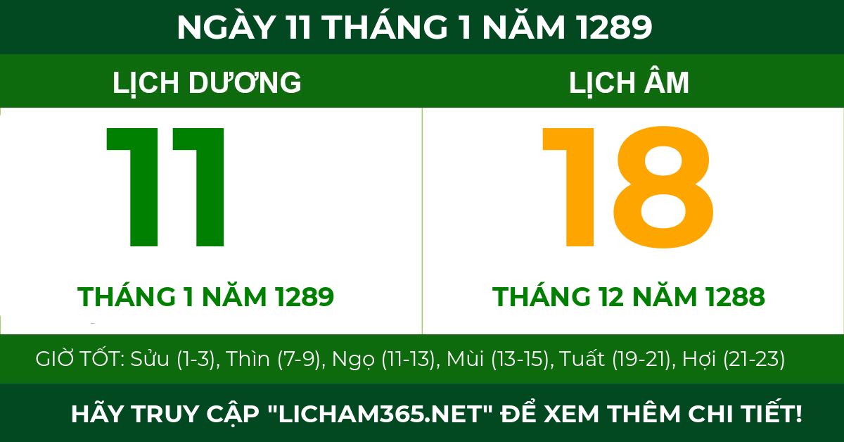 lịch âm ngày 11 tháng 1 năm 1289