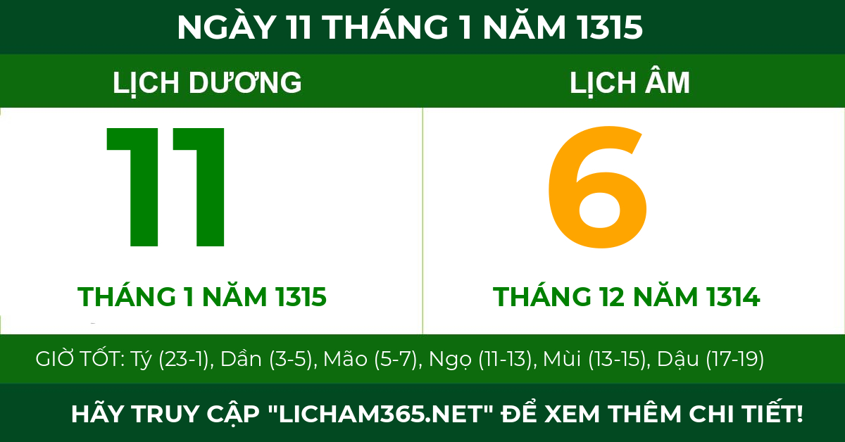 lịch âm ngày 11 tháng 1 năm 1315