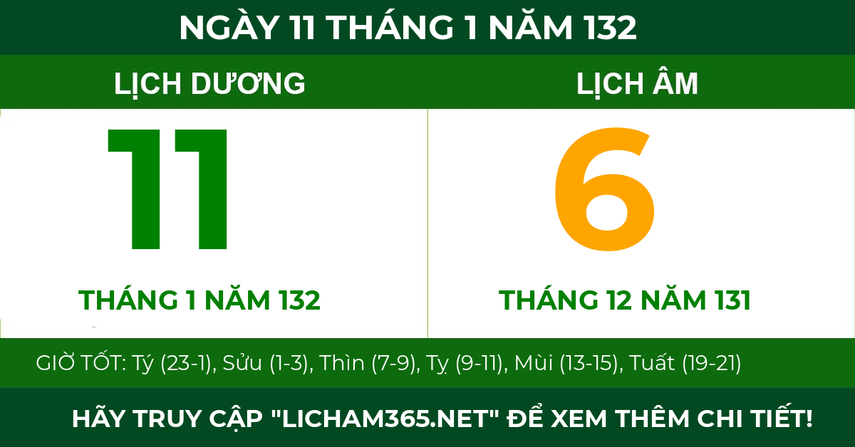 lịch âm ngày 11 tháng 1 năm 132