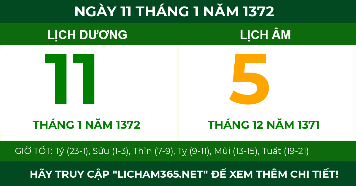 lịch âm ngày 11 tháng 1 năm 1372