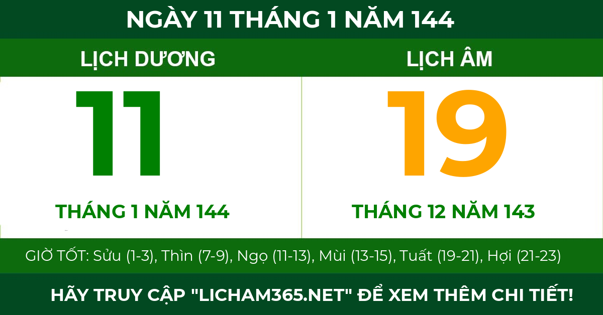 lịch âm ngày 11 tháng 1 năm 144