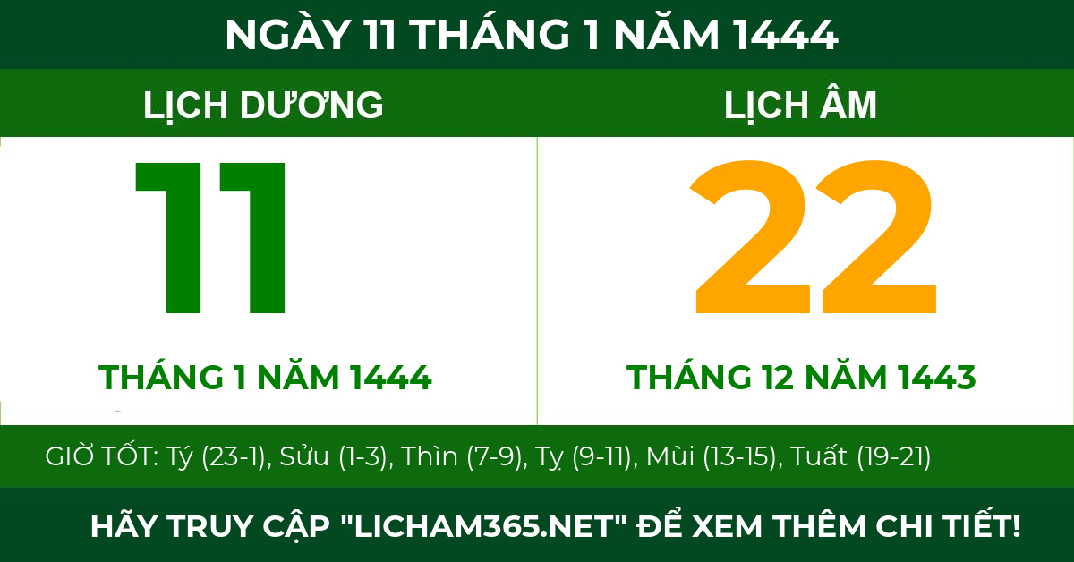 lịch âm ngày 11 tháng 1 năm 1444