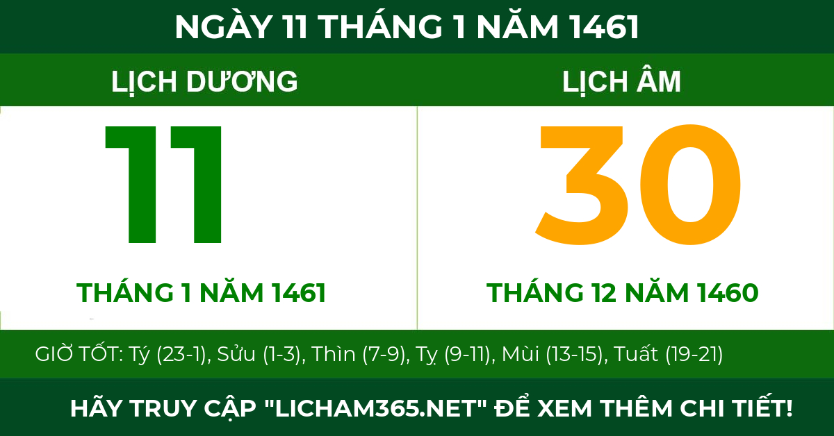 lịch âm ngày 11 tháng 1 năm 1461