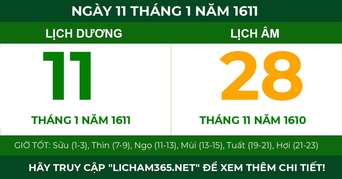 lịch âm ngày 11 tháng 1 năm 1611