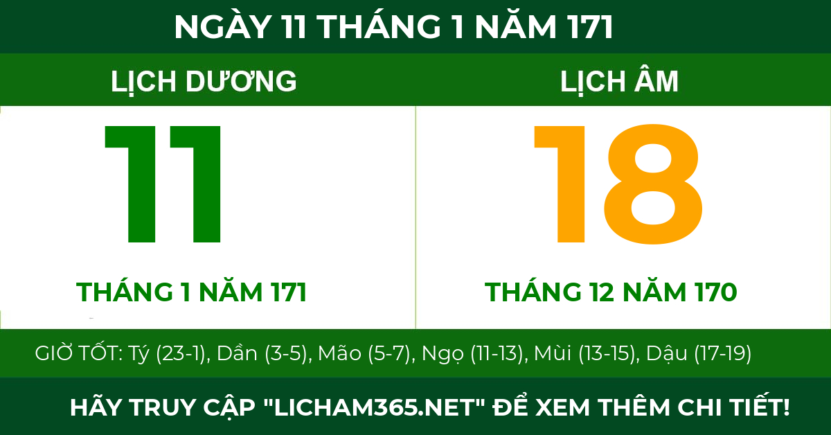 lịch âm ngày 11 tháng 1 năm 171