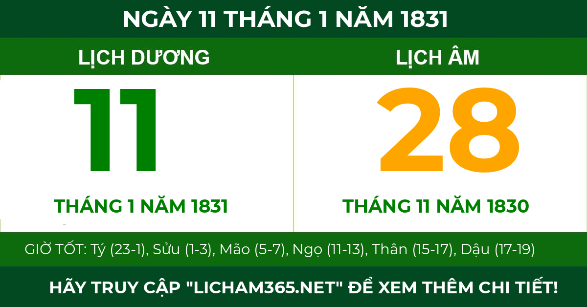 lịch âm ngày 11 tháng 1 năm 1831