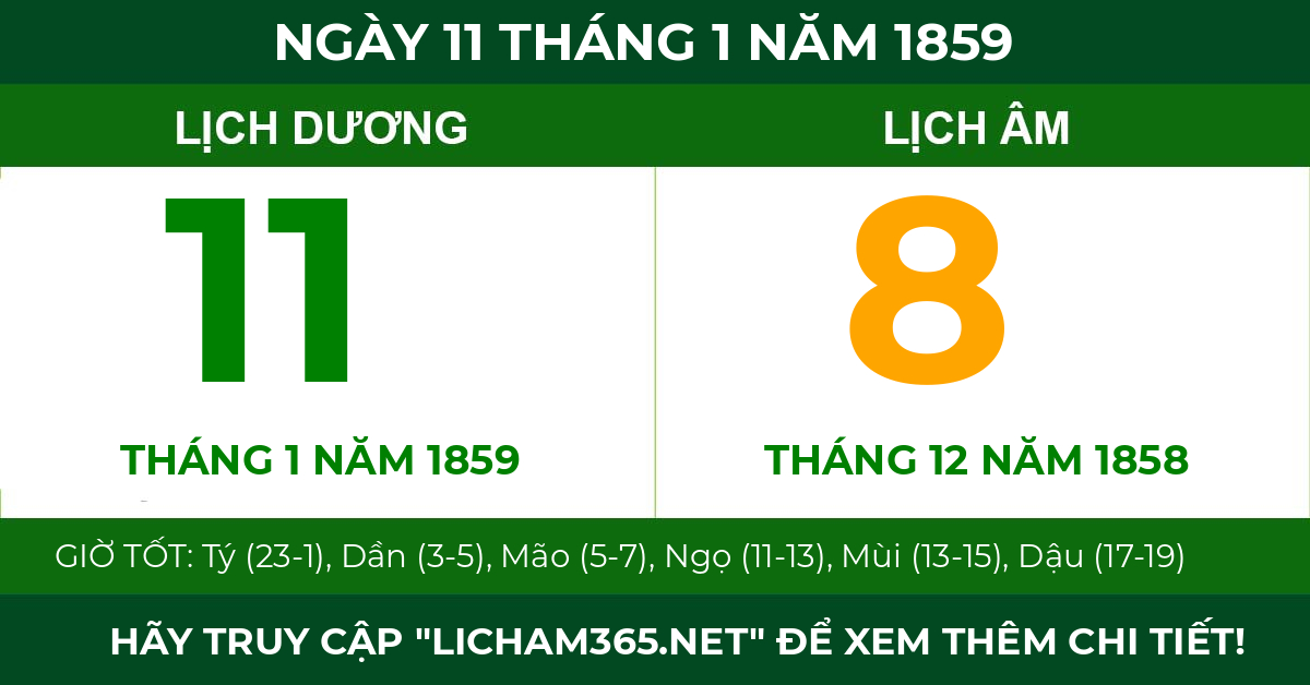 lịch âm ngày 11 tháng 1 năm 1859