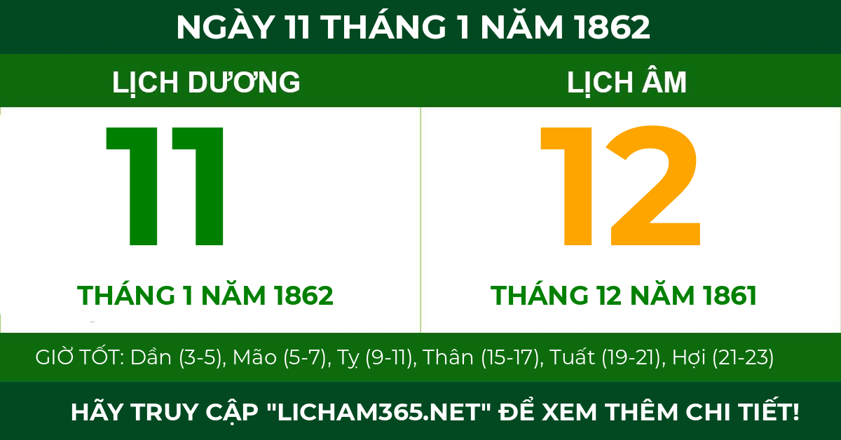 lịch âm ngày 11 tháng 1 năm 1862
