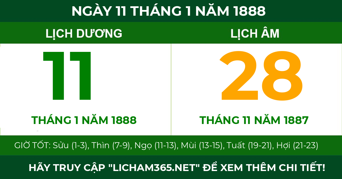 lịch âm ngày 11 tháng 1 năm 1888