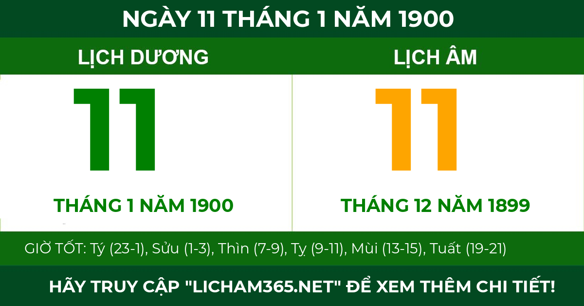 lịch âm ngày 11 tháng 1 năm 1900