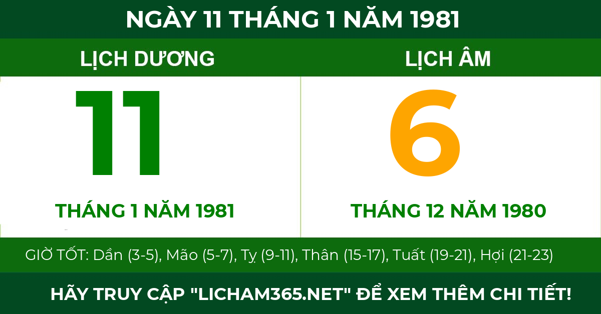 lịch âm ngày 11 tháng 1 năm 1981