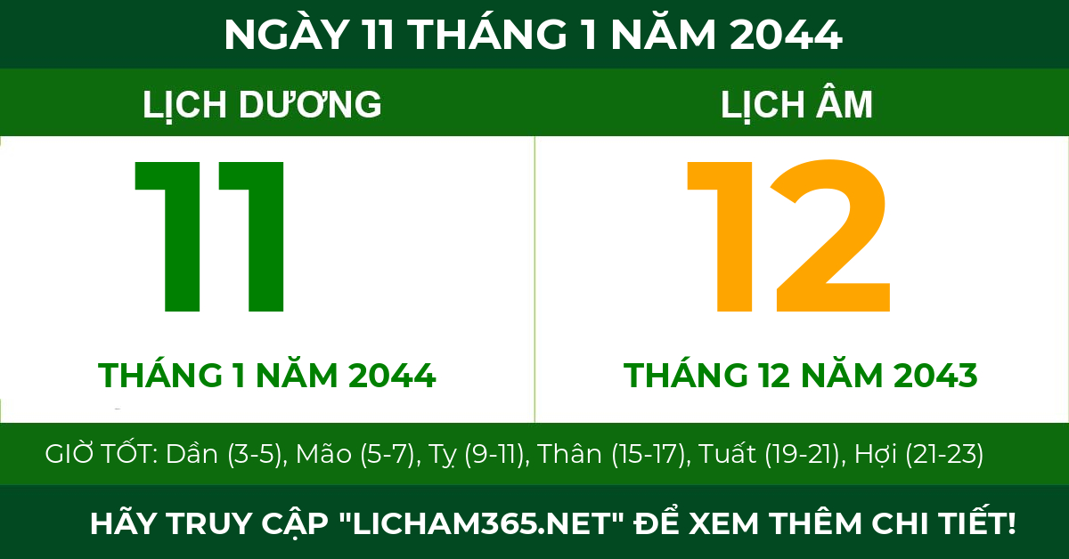 lịch âm ngày 11 tháng 1 năm 2044