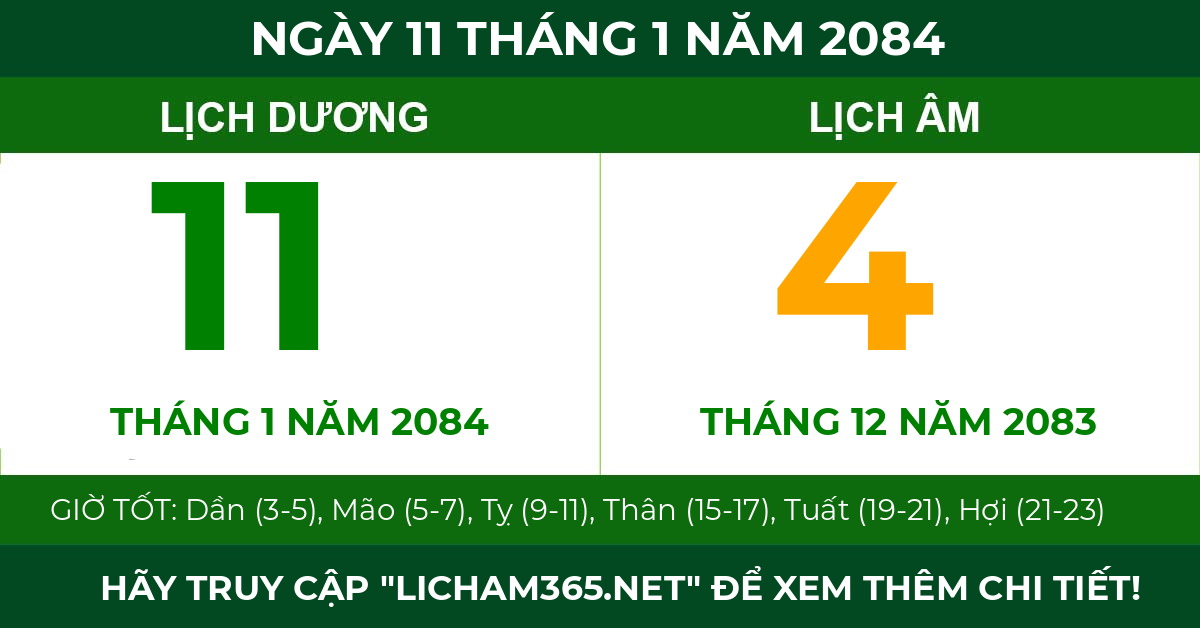 lịch âm ngày 11 tháng 1 năm 2084