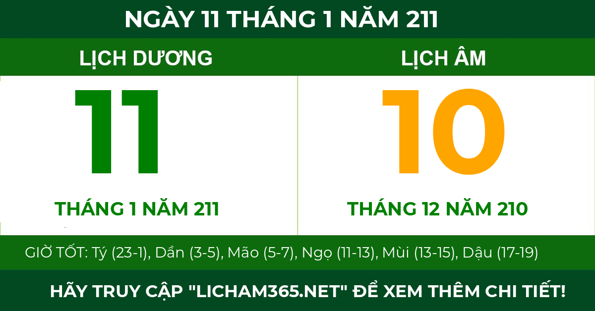 lịch âm ngày 11 tháng 1 năm 211
