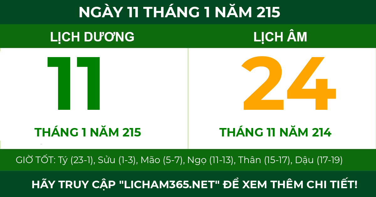 lịch âm ngày 11 tháng 1 năm 215