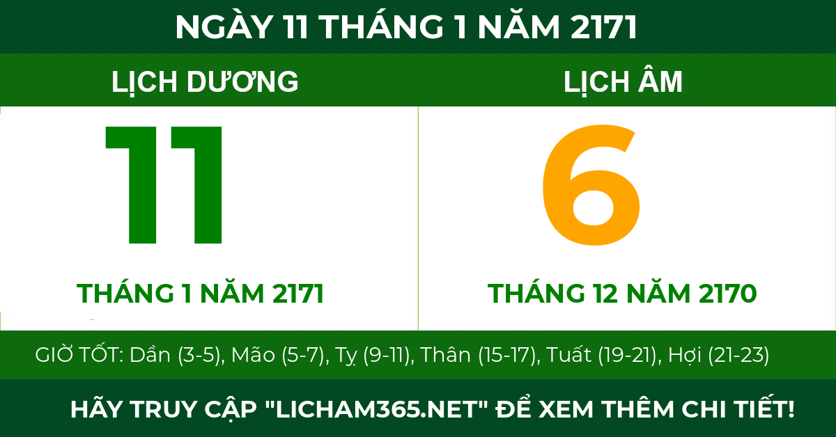 lịch âm ngày 11 tháng 1 năm 2171