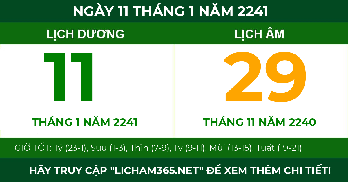 lịch âm ngày 11 tháng 1 năm 2241