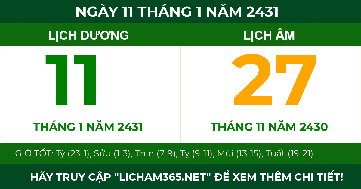 lịch âm ngày 11 tháng 1 năm 2431