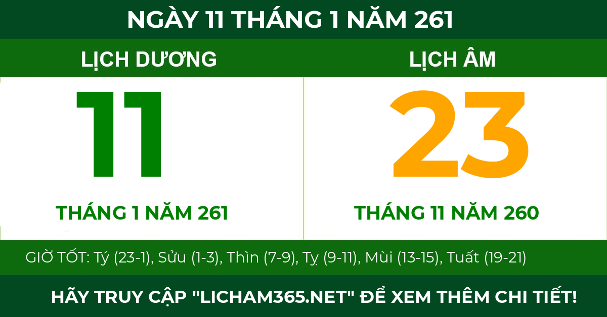 lịch âm ngày 11 tháng 1 năm 261